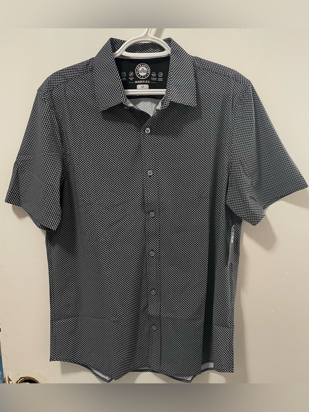 Flag & Anthem Men’s Black White Short Sleeves Button Up Shirt Size Medium Short